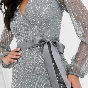 ASOS highly embellished gray bridesmaid dress